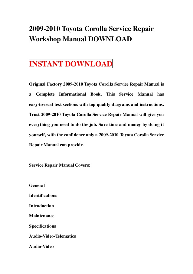 2010 toyota corolla repair manual